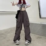 2023 Women Casual Joggers Tech Pants Solid Low Waist Pants Drawstring Wide Leg Baggy Trousers Y2k Streetwear Oversize Sweatpants