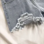 Casual High Waist Denim Shorts Women Summer Pocket Tassel Hole Ripped jeans Short Female Femme Short Pants Women