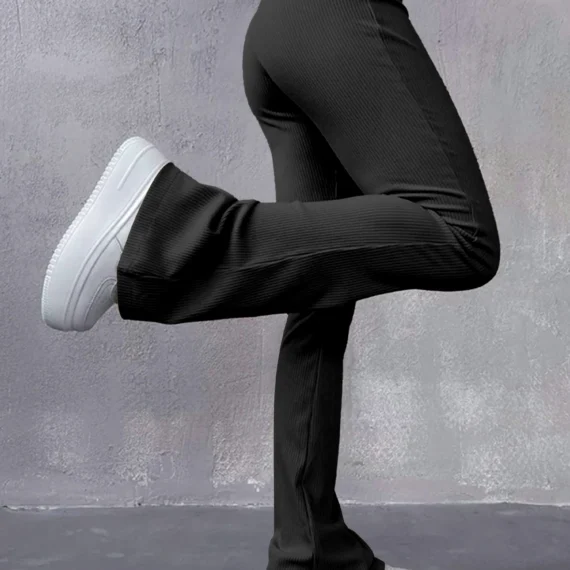 Women's Sexy Slim Pants Ribbed Solid Color Pants High Waisted Flared Pants Showing Longer Legs All-match Sports Long Pants