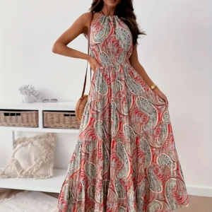 Contrast Color Female Dresses Elegant Loose Summer 2024 Beach Women’s Long Dress High Waist Sleeveless New Fashion Midi Length