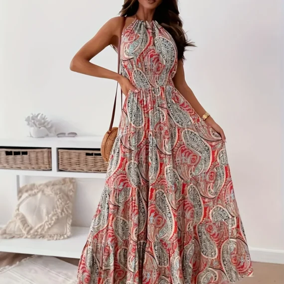 Contrast Color Female Dresses Elegant Loose Summer 2024 Beach Women’s Long Dress High Waist Sleeveless New Fashion Midi Length