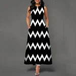 Flower Print New Casual Sleeveless Long Dress Women's V-Neck Printed Dress Swing Bohemian Retro Dresses