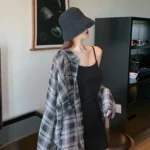 Blouses Women Plaid Chic Daily Outwear Loose Vacation Elegant Simple Long Sleeve Shirts Ladies Korean Summer Sun-proof Shirt