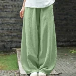 Spring Summer 2023 Cotton Linen Style Bloomers Wide Leg Pants Women Vintage Full Length Elegent Pants Solid Elasitic Waist S-5XL