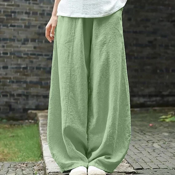 Spring Summer 2023 Cotton Linen Style Bloomers Wide Leg Pants Women Vintage Full Length Elegent Pants Solid Elasitic Waist S-5XL