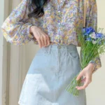 Women Elegant Print Chiffon Blouse Spring Summer Casual Long Sleeve V Neck Loose Shirt Office Lady Button Sweet Tops 2023