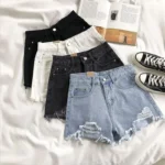 Casual High Waist Denim Shorts Women Summer Pocket Tassel Hole Ripped jeans Short Female Femme Short Pants Women