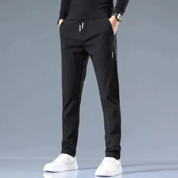 Ice Silk Men's Pants 2024 Summer New Black Gray Thin Business Casual Pants Outdoor Elastic Breathable Straight Leg Sweatpants
