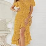 Summer Beach Maxi Dress Women Floral Print Boho Long Chiffon Dress Ruffles Wrap Casual V-Neck Split Sexy Party Dress Robe Femme