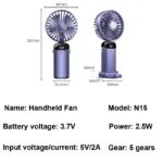 USB Handheld Mini Fan Foldable Portable Neck Hanging Fans 5 Speed USB Rechargeable Fan with Phone Stand and Display Screen