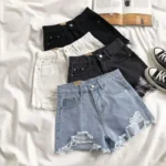 Casual High Waist Denim Shorts Women Summer Pocket Tassel Hole Ripped jeans Short Female Femme Short Pants Women