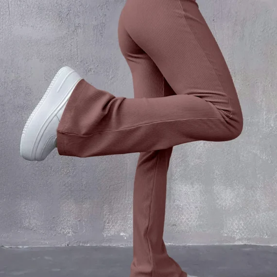 Women's Sexy Slim Pants Ribbed Solid Color Pants High Waisted Flared Pants Showing Longer Legs All-match Sports Long Pants