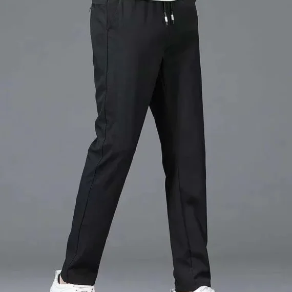 Ice Silk Men's Pants 2024 Summer New Black Gray Thin Business Casual Pants Outdoor Elastic Breathable Straight Leg Sweatpants