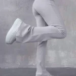 Women's Sexy Slim Pants Ribbed Solid Color Pants High Waisted Flared Pants Showing Longer Legs All-match Sports Long Pants