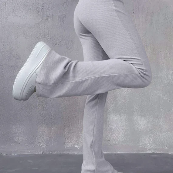 Women's Sexy Slim Pants Ribbed Solid Color Pants High Waisted Flared Pants Showing Longer Legs All-match Sports Long Pants