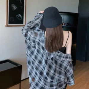 kf-S9b612c5bd0db4a33bcbc5bcaca38a520C-Blouses-Women-Plaid-Chic-Daily-Outwear-Loose-Vacation-Elegant-Simple-Long-Sleeve-Shirts-Ladies-Korean-Summer