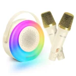 BM-K10 Karaoke Machine Mini Portable Bluetooth Karaoke Singing Speaker with 2 Wireless Micphones for Adults Kids Gifts