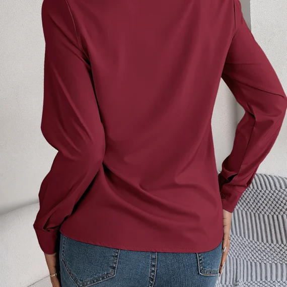 Spring Summer Casual Solid Color Triple V-Neck Long Sleeve Shirt Women Tops