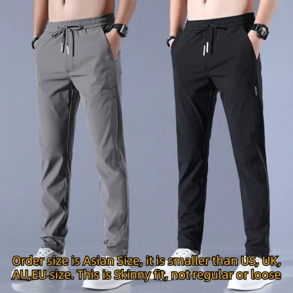 Ice Silk Men's Pants 2024 Summer New Black Gray Thin Business Casual Pants Outdoor Elastic Breathable Straight Leg Sweatpants