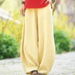Spring Summer 2023 Cotton Linen Style Bloomers Wide Leg Pants Women Vintage Full Length Elegent Pants Solid Elasitic Waist S-5XL