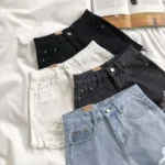 Casual High Waist Denim Shorts Women Summer Pocket Tassel Hole Ripped jeans Short Female Femme Short Pants Women
