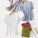High Quality Mulberry Silk Cotton T-shirts Women Solid O Neck Top Summer Short Sleeve Tees Basic Soft T-Shirts Loose Style Korea