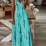 Women's Casual Loose V-neck Tie Dye Printed Spaghetti Maxi Dress Summer Beach Vacation Long Dress