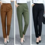 All-matching Stretchy Trousers for Women Classic Harem Pants Business Casual Pants with Pockets Slim High Waist Pants
