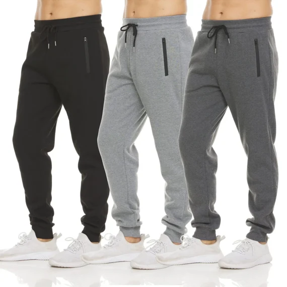 Men Pants Elastic Waist Sweatpants Drawstring Trousers Men's Sport Pants with Side Zipper Pockets Drawstring for Gym