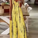Women's Casual Loose V-neck Tie Dye Printed Spaghetti Maxi Dress Summer Beach Vacation Long Dress